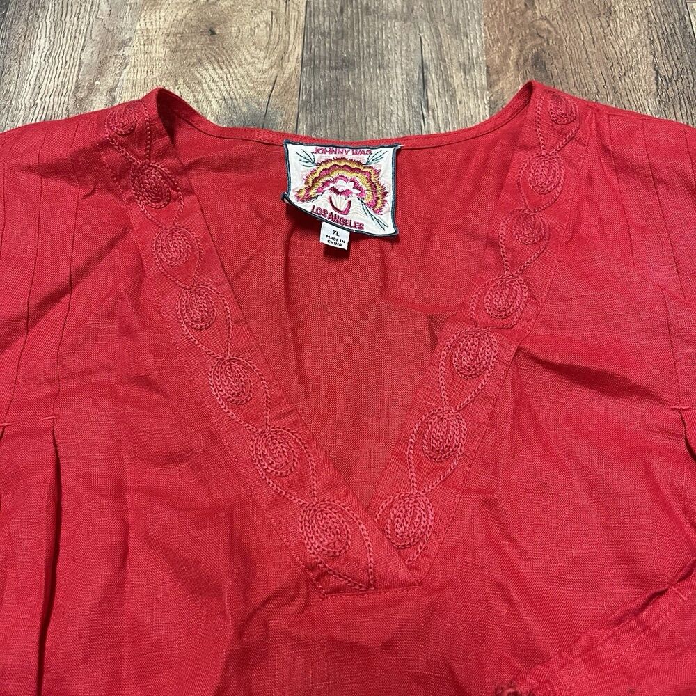 Johnny Was Women's Size XL Messine V Neck Linen Embroidered Floral Tunic Blouse - Picture 5 of 13